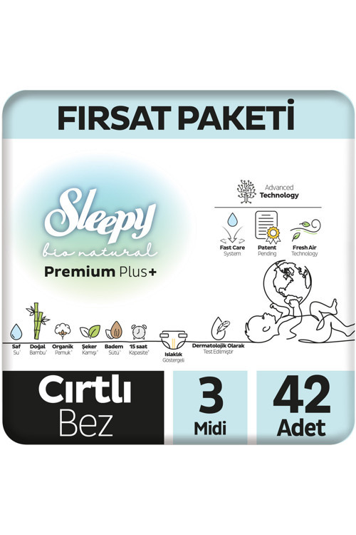 Bio Natural Premium Plus Fırsat Paketi Bebek Bezi 3 Numara Midi 42 Adet
