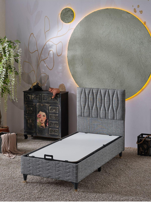 Almula 90x190 Tek Kişilik (Baza+Başlık) 2 Li Set (Keten Gri)