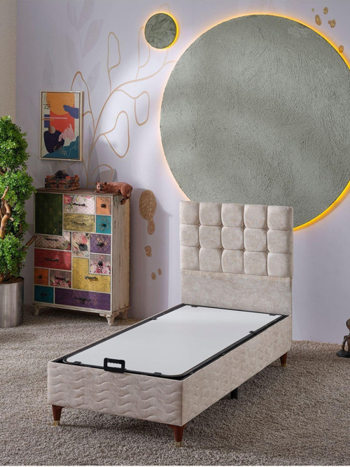 Bengü 90x190 Tek Kişilik (BAZA BAŞLIK) 2 Li Set (JERYY KREM)