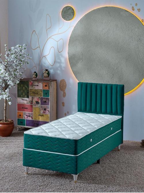 Ezgi 90x190 Tek Kişilik (Baza+Başlık+Yatak) 3 Lü Set (Yeşil)