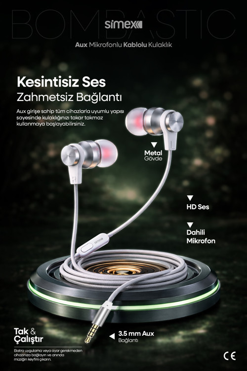 3.5 mm Jack Kablolu Kulak İçi Mikrofonlu Kulaklık - Yüksek Bas Günlük Kullanım Spd-04 Gri/Beyaz