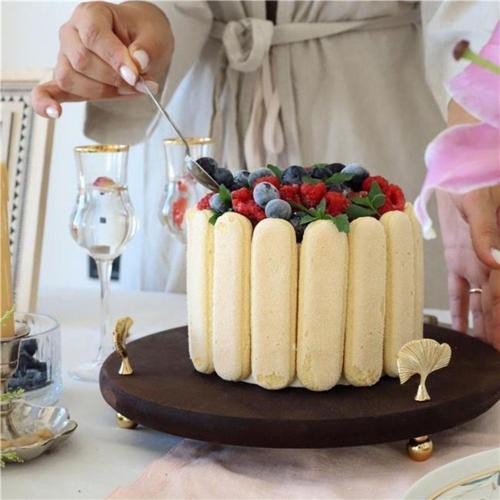 Ahşap 28 Cm Altın Ayak Ginkgo Yuvarlak Sunum Tabağı