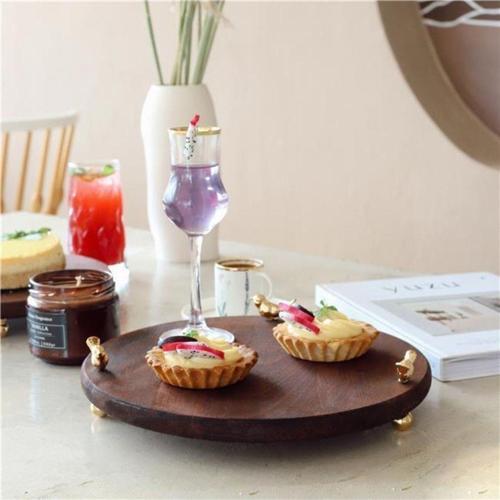 Ahşap 28 Cm Altın Ayak Kuş Sunum Tabağı