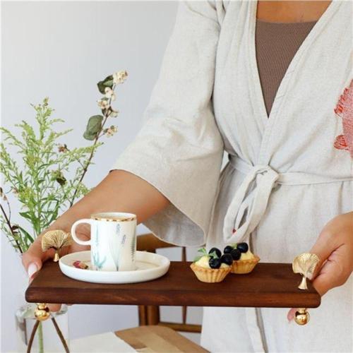 Ahşap 30X14 Cm Altın Ayaklı Ginkgo Sunum Tabağı