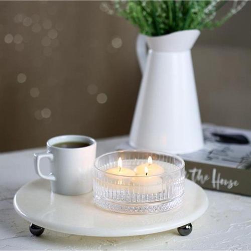 Mermer 28 Cm Füme Boncuk Ayaklı Beyaz Yuvarlak Sunumluk