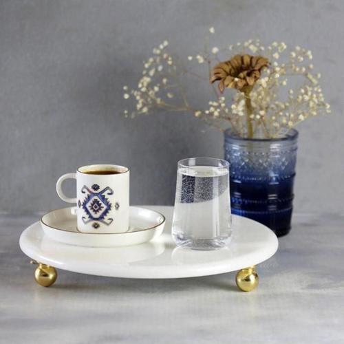 Mermer Beyaz 20 Cm Altın Boncuk Ayaklı Sunumluk