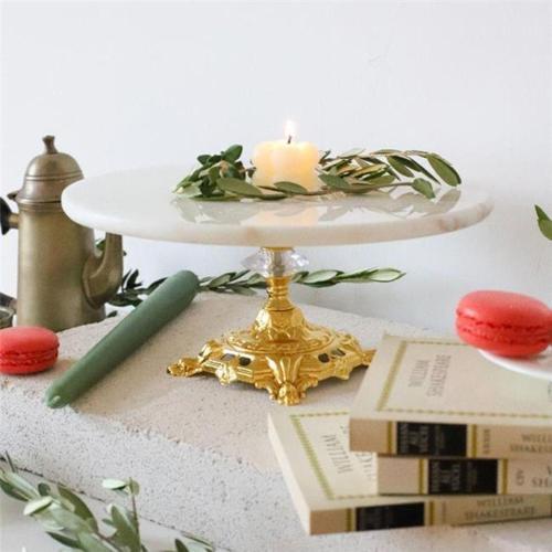 Mermer Beyaz 25 Cm Altın Barok Ayak Sunum Tabağı