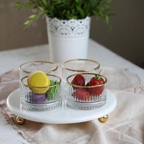 Mermer Beyaz 25 Cm Boncuk Ayak Gold Elysia 4'Lü Reçellik Ikramlık