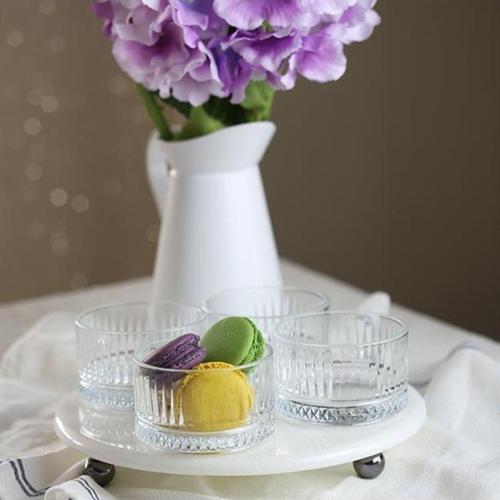 Mermer Beyaz 25 Cm Füme Boncuk Ayak Elysia 4'Lü Reçellik Ikramlık