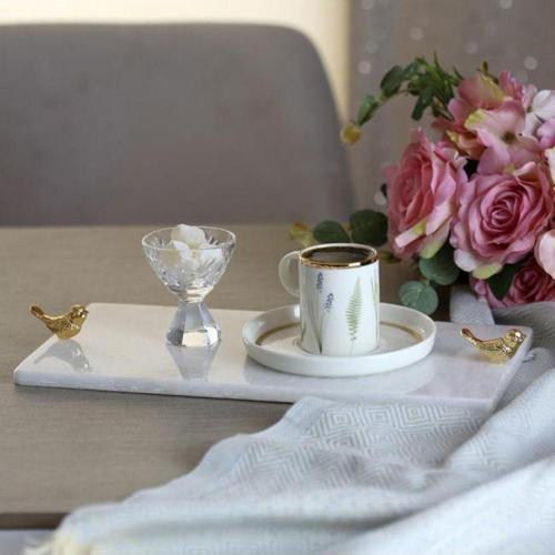 Mermer Beyaz 30X15 Cm Altın Kuş Sunum Tabağı