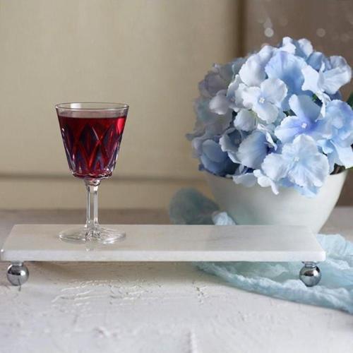 Mermer Beyaz 30X15 Cm Gümüş Boncuk Ayaklı Sunum Tabağı