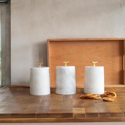 Mermer Beyaz Ela 3Lü Baharatlık