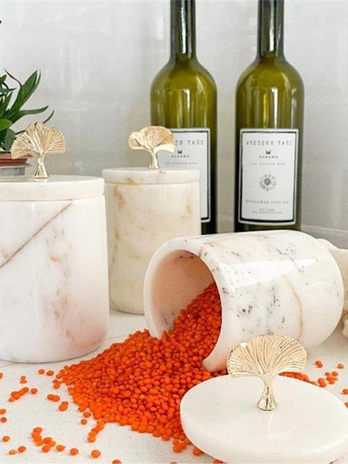 Mermer Beyaz Ginkgo 3Lü Baharatlık Seti