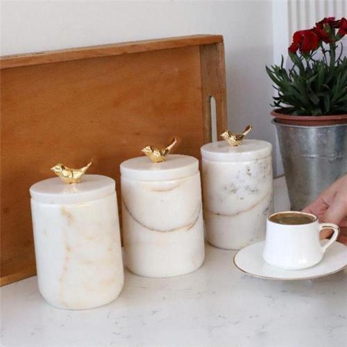 Mermer Beyaz Kuş 3'Lü Baharatlık