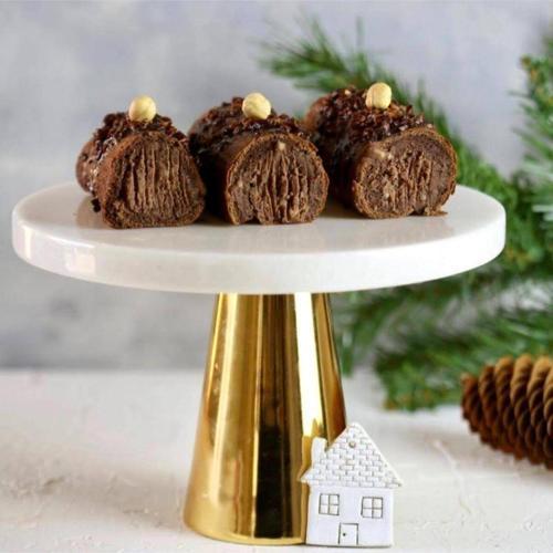 Mermer 25 Cm Altın Konik Ayak Beyaz Kalın Sunumluk