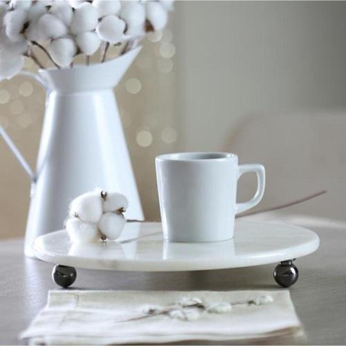 Mermer 25 Cm Füme Boncuk Ayaklı Beyaz Yuvarlak Sunumluk