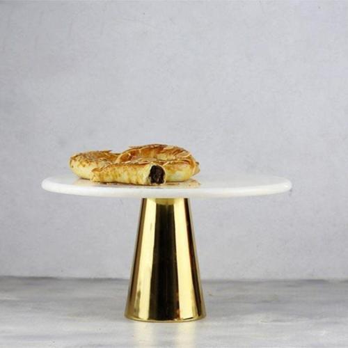 Mermer 28 Cm Altın Konik Ayak Beyaz Sunumluk