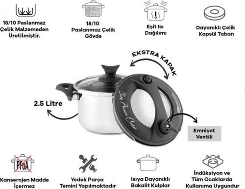 Baby Düdüklü Tencere 2,5 Lt Gri