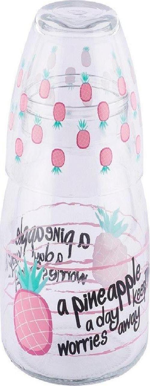 Ananas Desenli Cam Sürahi Ve Bardak Seti