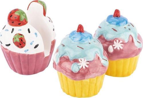 Seramik Cupcake Şekilli Tuzluk Biberlik Peçetelik Seti