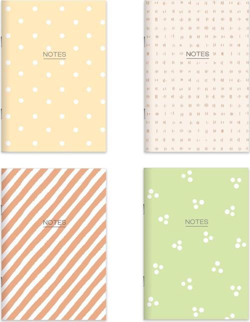 Karton Kapak Hafif Kağıt Defter 4'Lü Set-Toprak (2Çizgili+2Düz) 14*20 24 Yp.