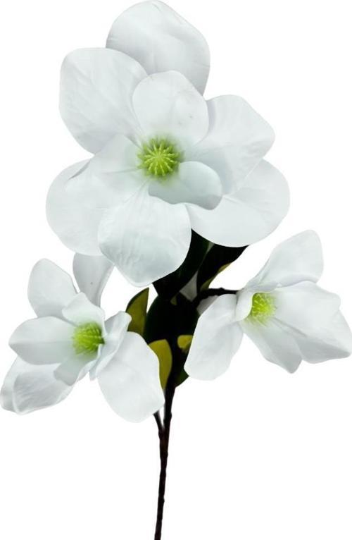 Yapay Çiçek Süt Beyaz Manolya Islak Doku 3 Kafalı Uzun Dal Çiçek Flowers 95 cm