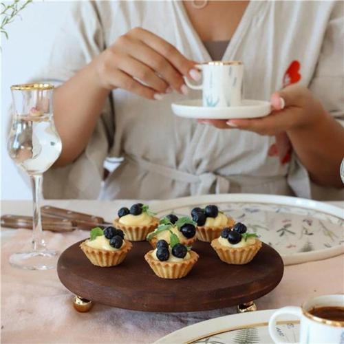 Ahşap 19 Cm Altın Ayaklı Sunum Tabağı