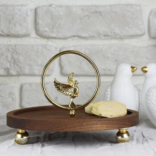 Ahşap 19 Cm Altın Boncuk Ayaklı Çember Güvercin Sunum Tabağı