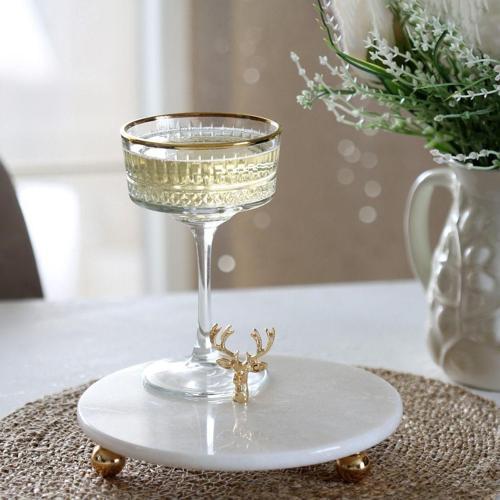 Mermer 20 Cm Beyaz Altın Boncuk Ayaklı Geyik Sunum Tabağı