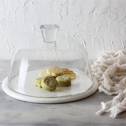 Mermer 25 Cm Beyaz Cam Fanus