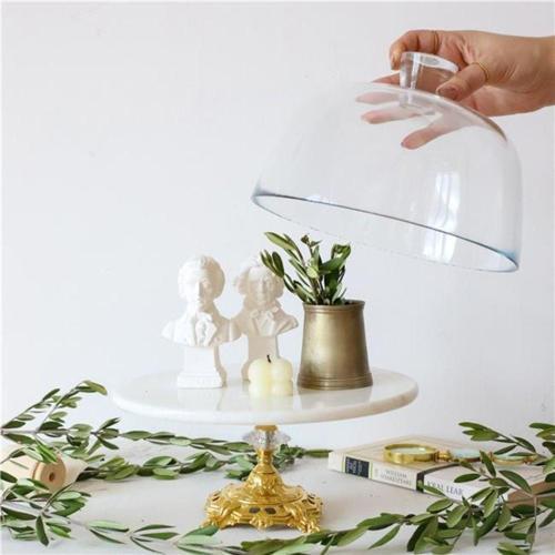 Mermer Beyaz 25 Cm Altın Barok Ayak Cam Fanus