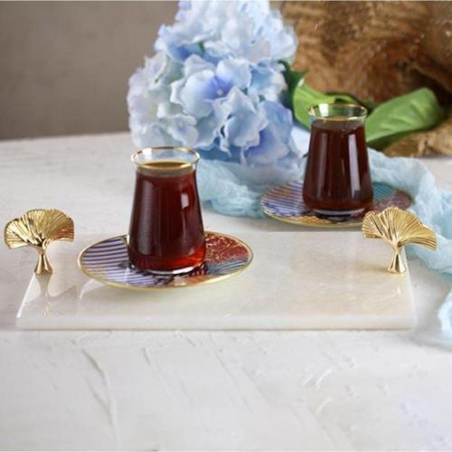 Mermer Beyaz 30X20 Cm Altın Ginkgo Sunum Tabağı
