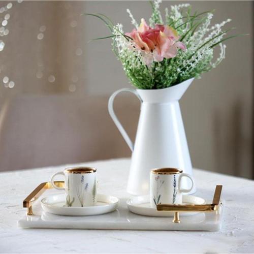 Mermer Beyaz Altın L Dizayn 30X20 Cm Tepsi