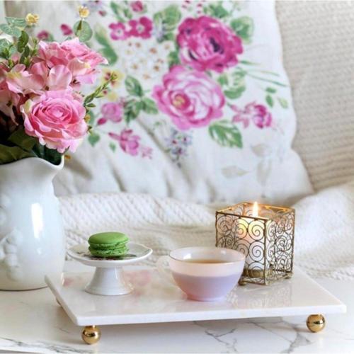 Mermer Beyaz 30X20 Cm Boncuk Ayaklı Sunum Tabağı