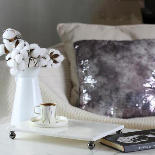 Mermer Beyaz 30X20 Cm Füme Boncuk Ayak Sunumluk