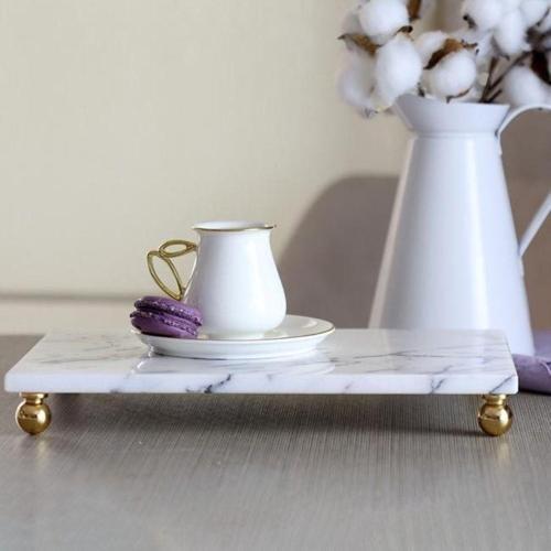 Mermer Leylak 30X20 Cm Altın Boncuk Ayak Sunum Tabağı