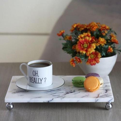 Mermer Leylak 30X20 Cm Gümüş Boncuk Ayak Sunum Tabağı