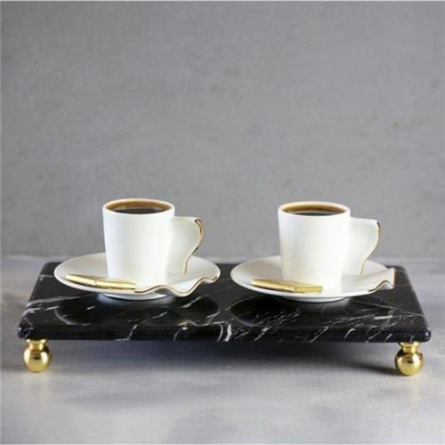 Mermer Siyah 30X20 Cm Altın Boncuk Ayaklı Sunum Tabağı