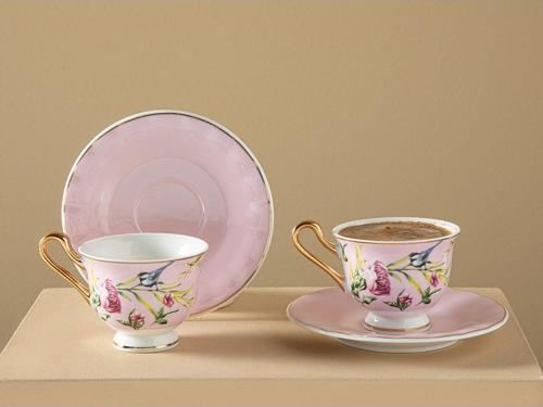 Vanilla New Bone China 4 Parça 2 Kişilik Kahve Fıncan Takımı 90 Ml Açık Pembe