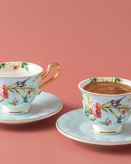 Vanilla New Bone China 4 Parça 2 Kişilik Kahve Fincan Takımı Açık Mavi