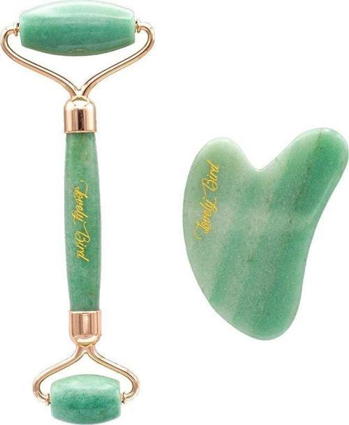 Aventurin Roller Ve Gua Sha %100 Orijinal Taşı Yüz Masaj Rulosu Anti-Aging, Deri Altı Toksin Atıcı
