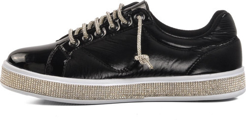 A744 Siyah Rugan Bağcıklı Taşlı Kadın Sneaker