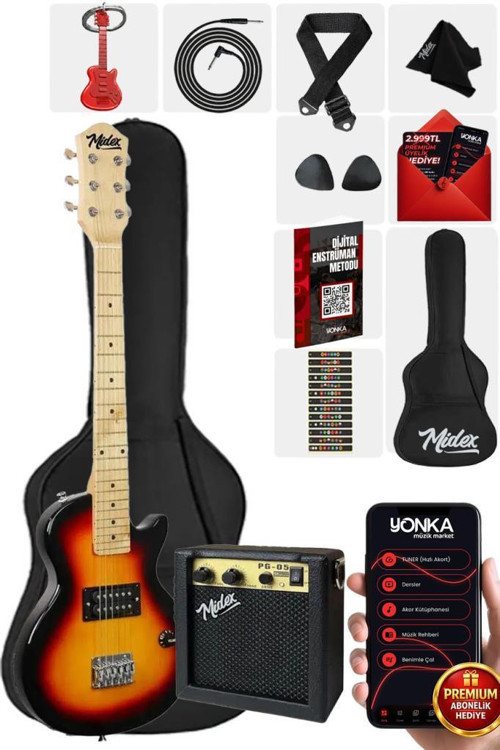 CEG-34SB 5-8 Yaş Çocuklar İçin Amfili Full 1/2 34 İnç Elektro Gitar Seti Sunburs