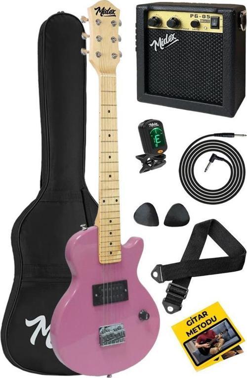 CEG-34PK 5-8 Yaş Çocuklar İçin Amfili Full 1/2 34 İnç Elektro Gitar Seti Pembe