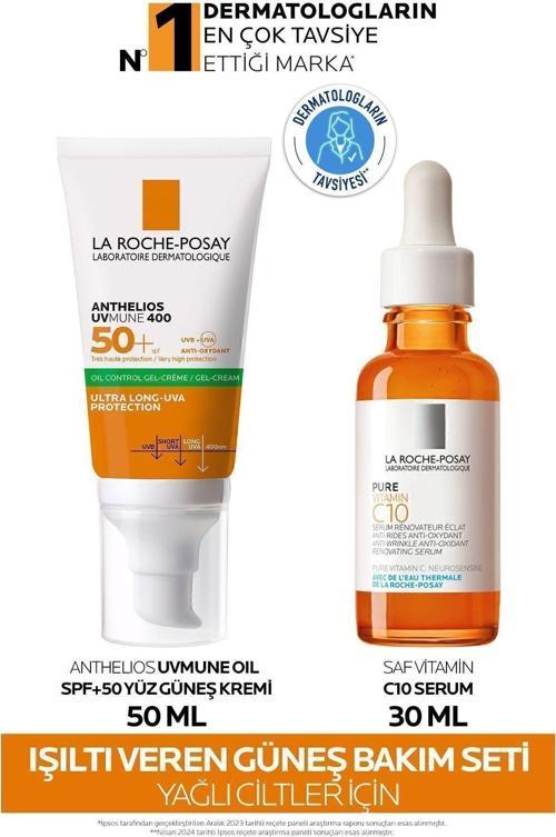 Güneş Bakım Seti:Anthelios Oil Control Gel Cream Yüz Güneş Kremi 50ML&Vitamin C Serum 30ML