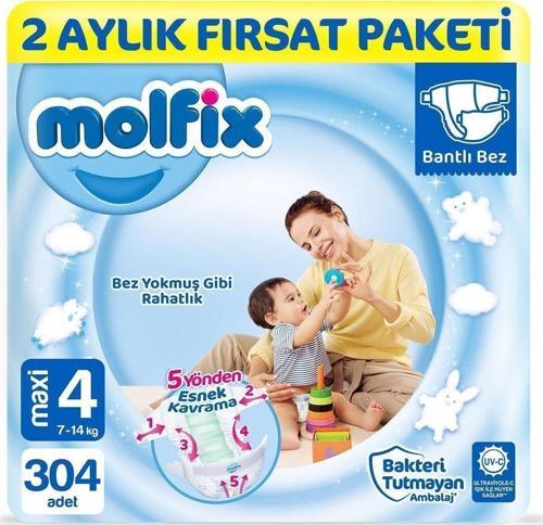 Bebek Bezi 4 Beden Maxi 2 Aylık Fırsat Paketi 304 Adet