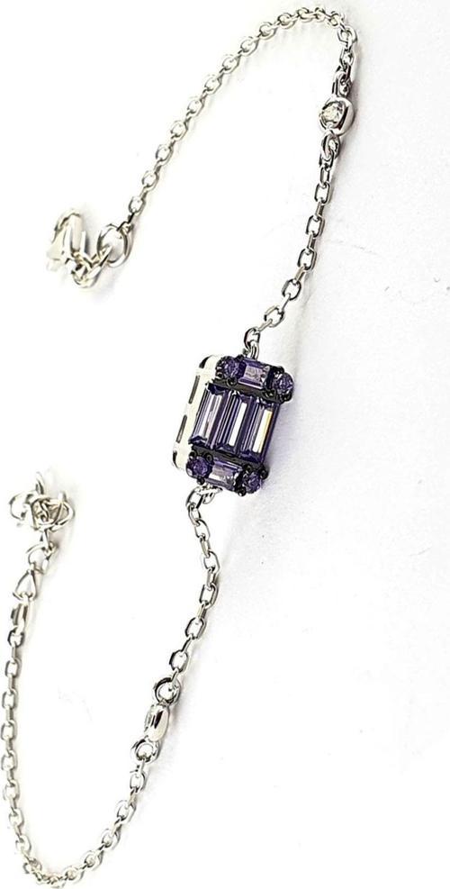 Ametist Baget Taşlı 925 Ayar Gümüş Tek Taş Bileklik