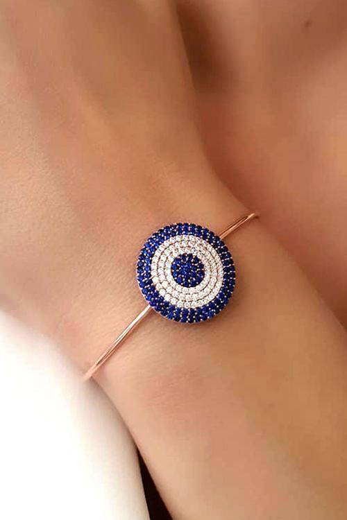 Nazar Boncugu Gümüş Rose Kelepçe Bileklik