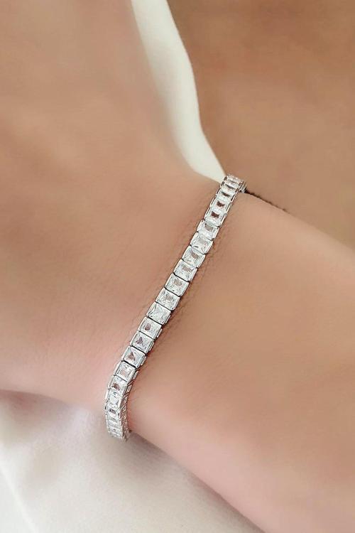 Baget Zirkon Taşlı 925Ayar Gümüş Su Yolu Bileklik