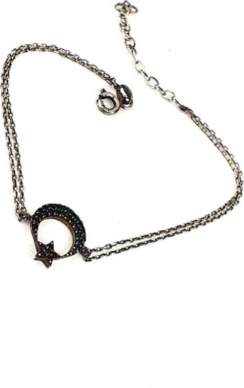 Oniks Taşlı Ay Yıldız Figürlü 925 Ayar Gümüş Bileklik